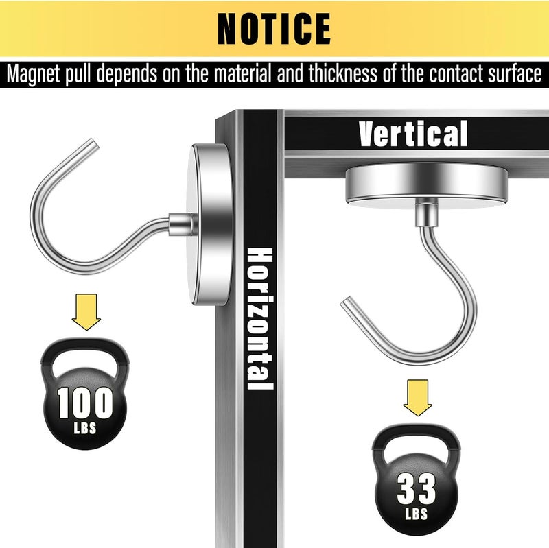 Junarter 6 Pack Metal Magnetic Hooks,100lb+ Strong Magnetic Kooks Heavy Duty for Cruise Cabins, Heavy Duty Magnets with Hooks for Cruise Ship Walls,Hanging,Grill,Tool,Kitchen - Image 3